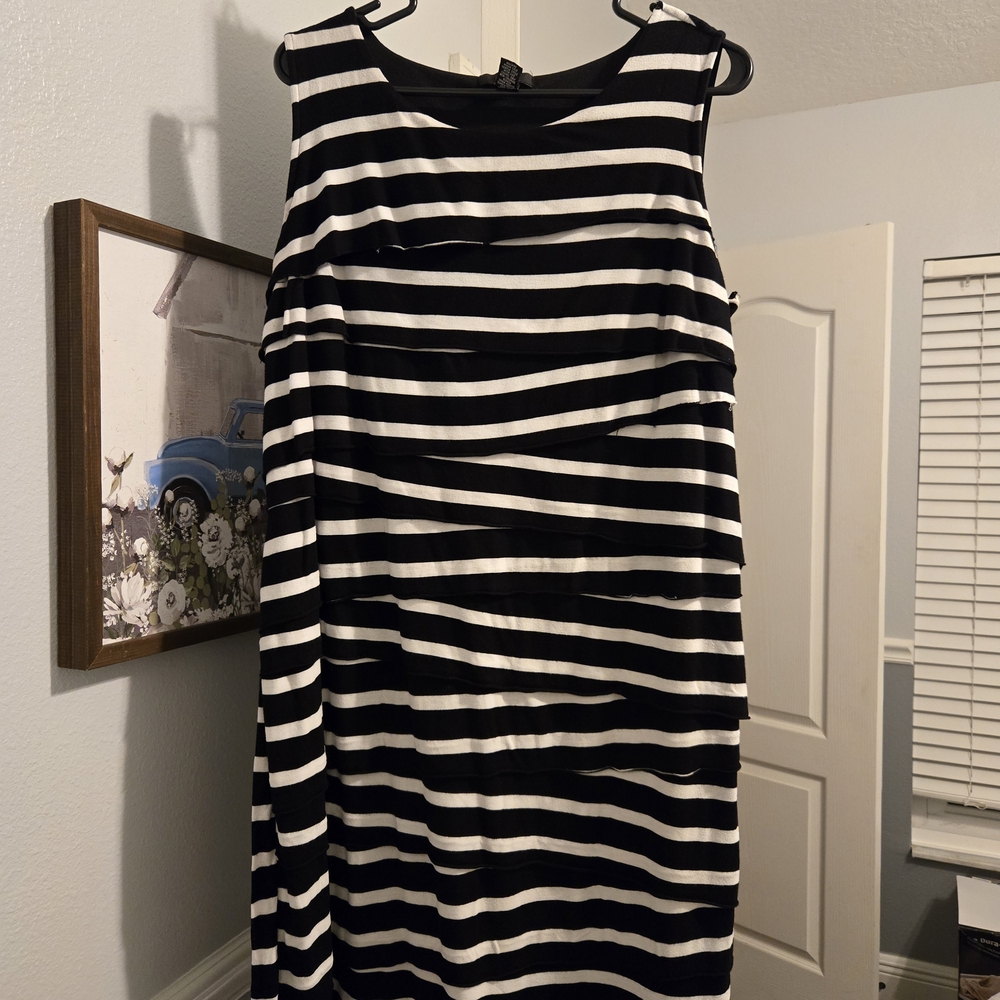 Alfani Asymmetrical Black and White Striped Dress